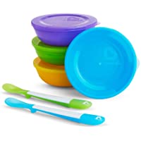 Munchkin Love - a - Bowls - Contenedor de almacenamiento de alimentos 4 cuencos - tapa + 2 cucharas- multicolor